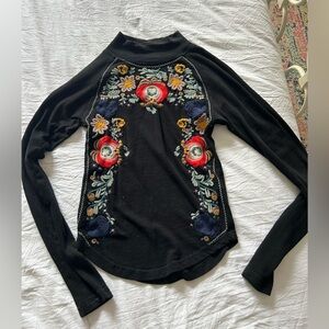 Free people embroidered mock neck long sleeved shirt